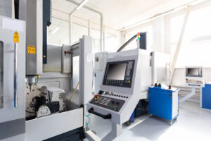 an interior shot of producing line of metal parts